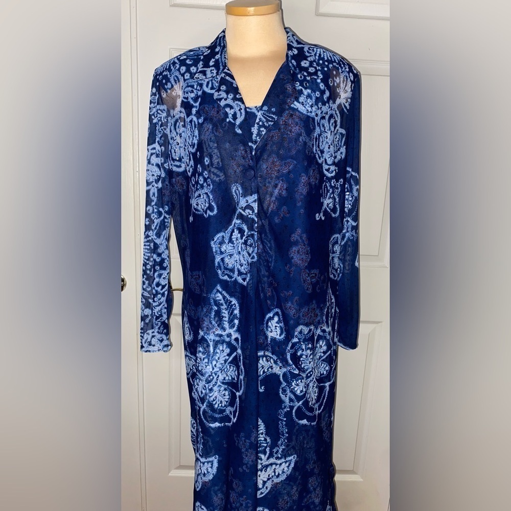 Rabbit Rabbit Rabbit Blue 2 PC Set Maxi Dress & Sheer Overlay Size 14, Vintage - Picture 3 of 12